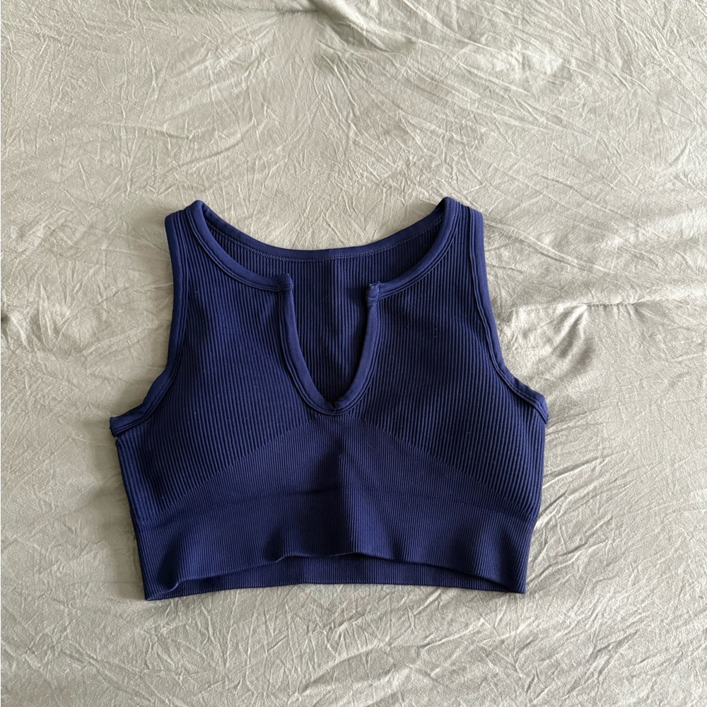 Navy Blue Ribbed Women's Crop Top